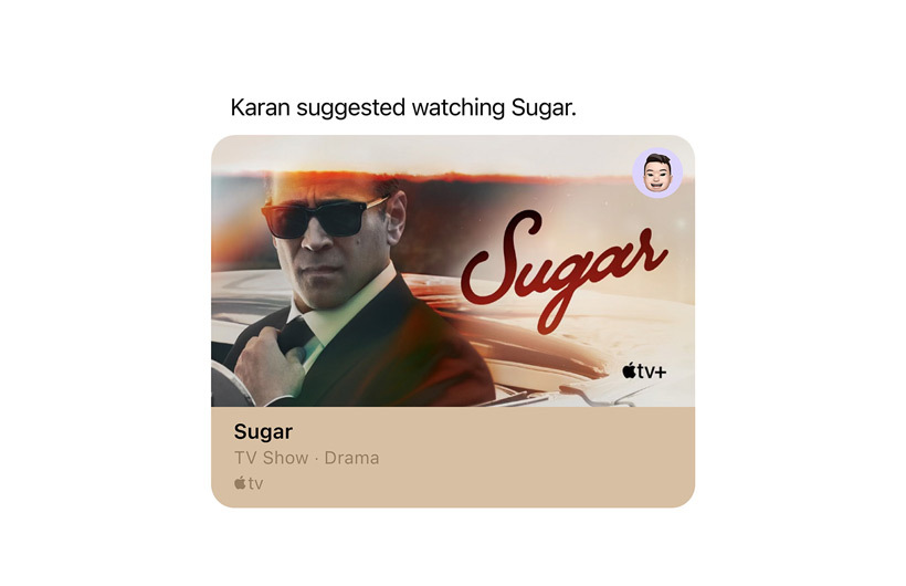 Une notification dans l’app Apple TV+ vous rappelle qu’un contact a partagé une recommandation de série avec vous