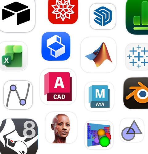 An array of STEM app icons, including Shapr3D, MATLAB, Blender, Tableau and more.