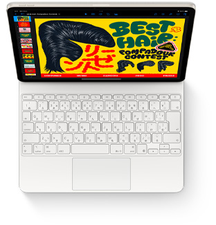 ホワイトのiPad Air用Magic Keyboardを取りつけたiPad Airを上から見た図