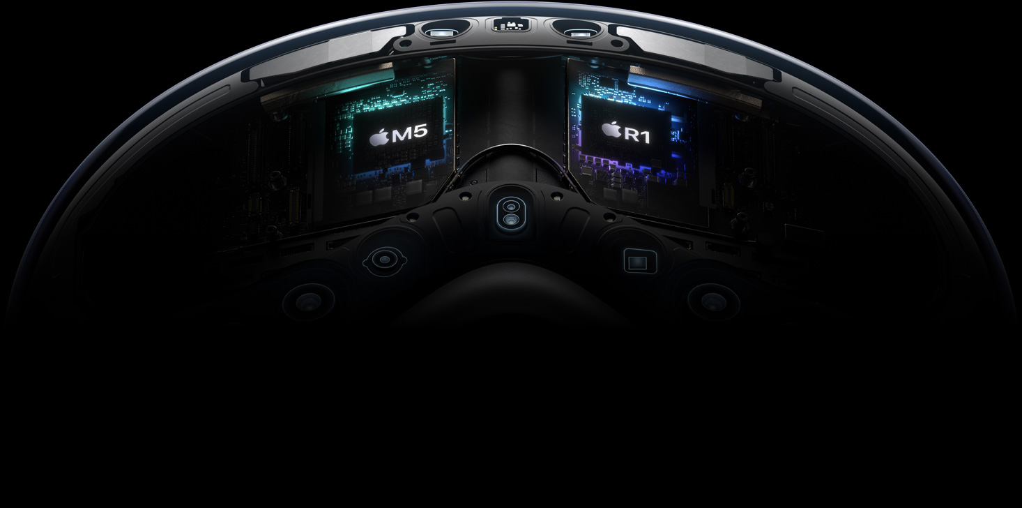 Mise en évidence des puces M2 et R1 d’Apple Vision Pro