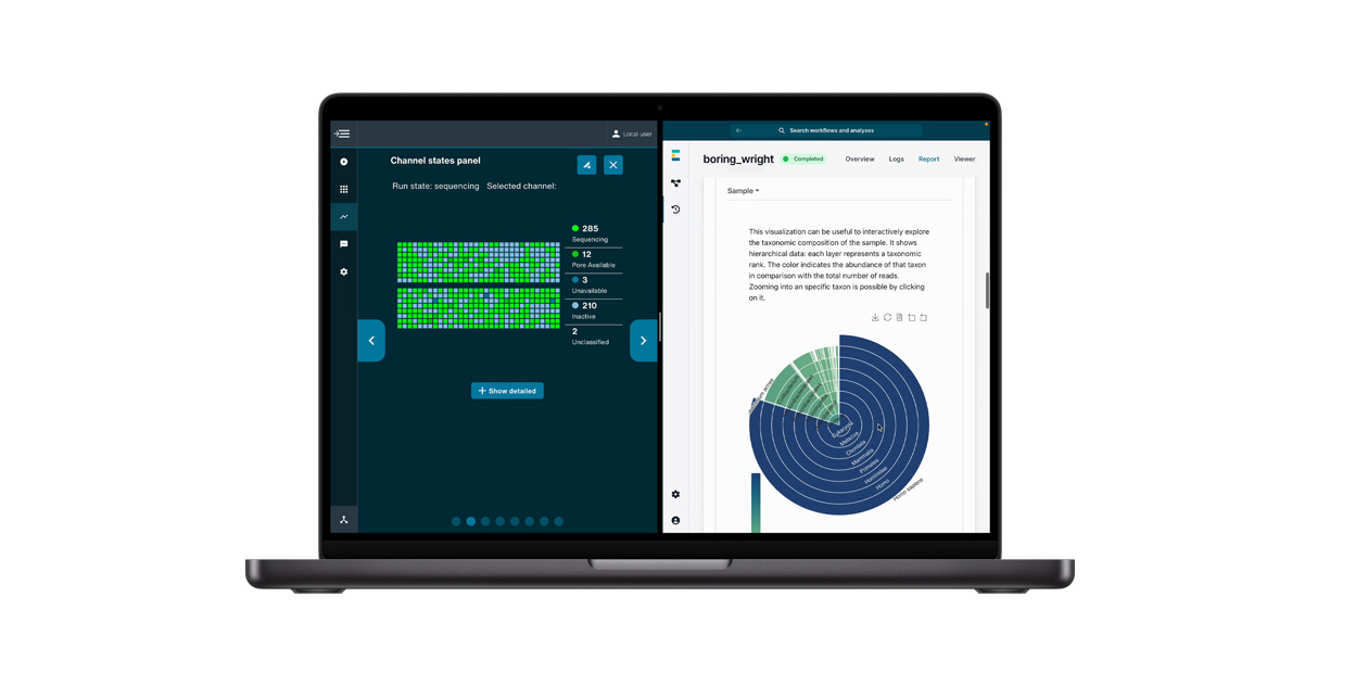 MacBook 顯示 Oxford Nanopore 的 DNA 排序 app。