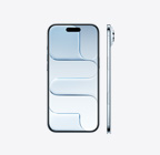 Égkék iPhone Air elölnézetből, felül középen a Dynamic Islanddel. A készülék oldalnézetből, amelyen látszik a rendkívül vékony profil, az oldalsó gomb és Kameravezérlő gomb.