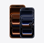 Kozmosznarancs színű iPhone 17 Pro Max elölnézete, mélykék iPhone 17 Pro elölnézete