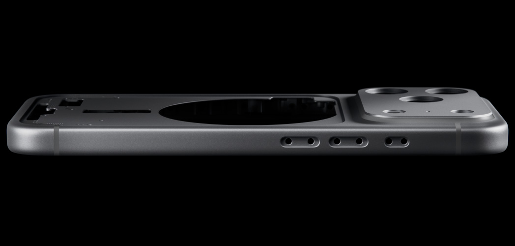 iPhone 17 Pro hátulnézetből a formázott alumínium unibody házzal