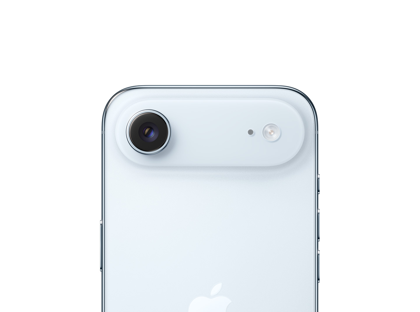 iPhone Air، الجزء الخلفي الخارجي، لون أزرق سماوي، نظام كاميرا Fusion في المنصة العلوية