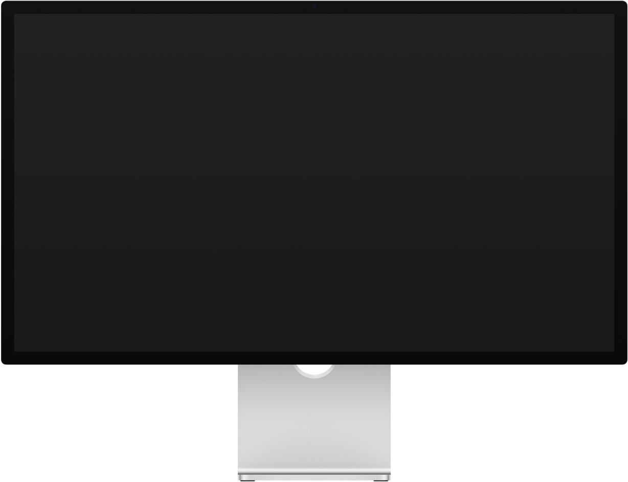 Colorful ribbon-like objects fill the screen: zooming out, it’s revealed to be the wallpaper of Studio Display